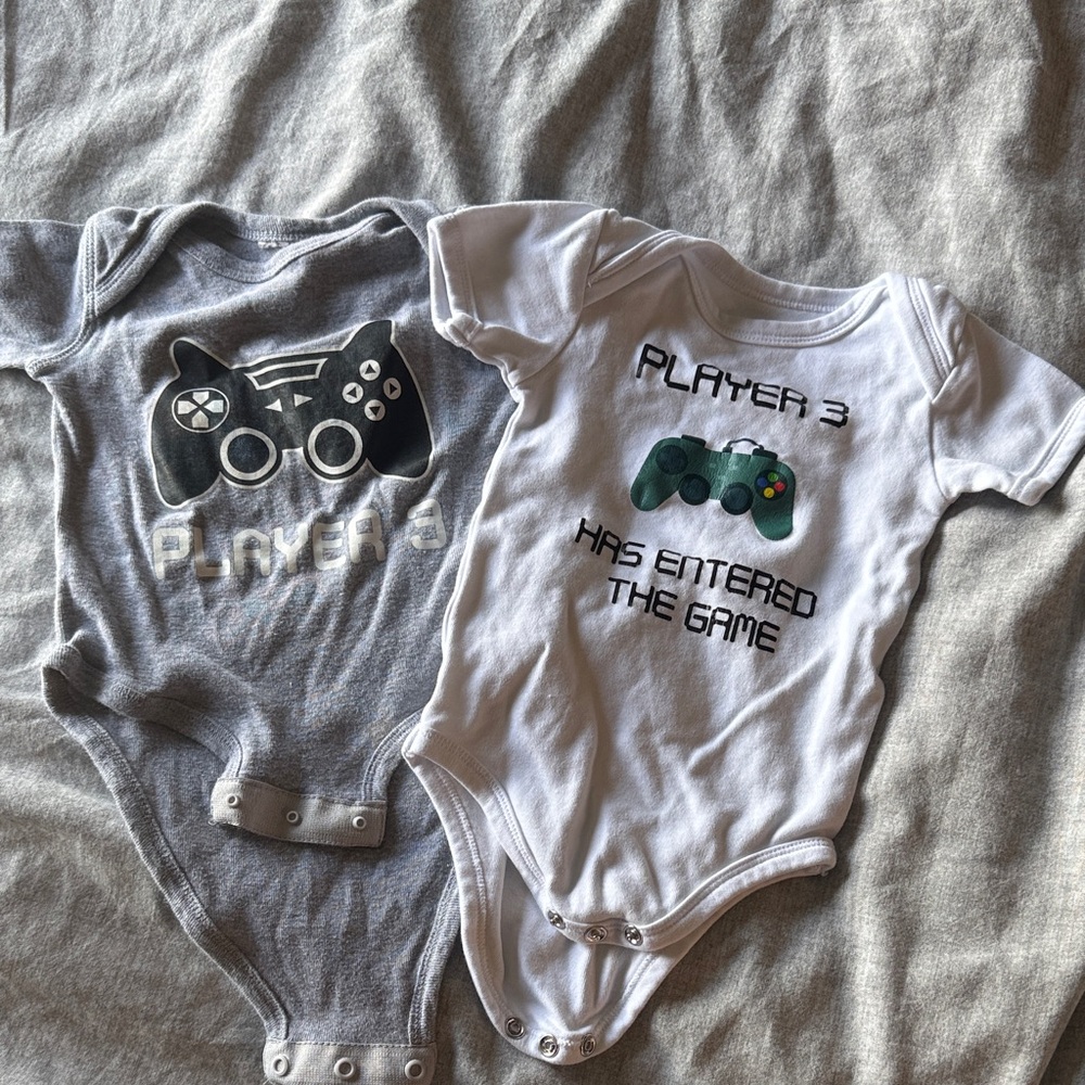 Video Game Controller Baby Onesies - Gray & White (set of 2)